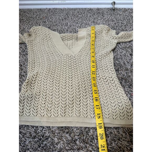 Y2k Vintage Fossil Open Knit Hooded Sweater Sz XS Fitted Boho Neutral Beachy - Picture 7 of 7